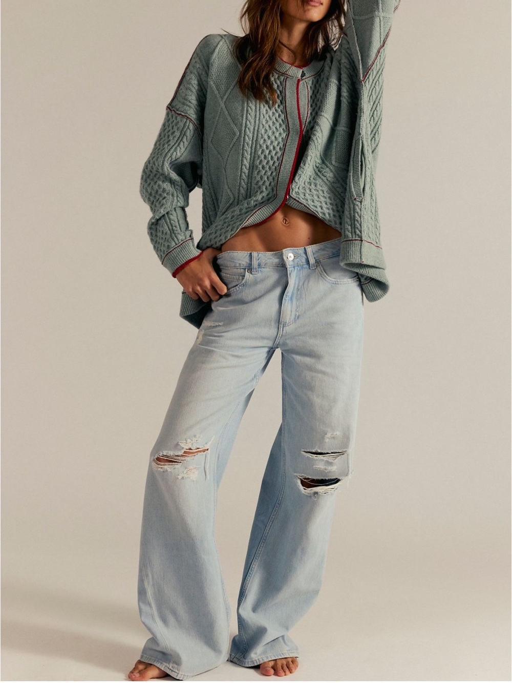 Free People Light Blue Distressed Straight-Leg Jeans